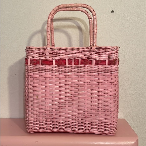 Vintage 1950s Rockabilly Pink Wicker Woven Purse Handbag. USED! - Picture 6 of 7
